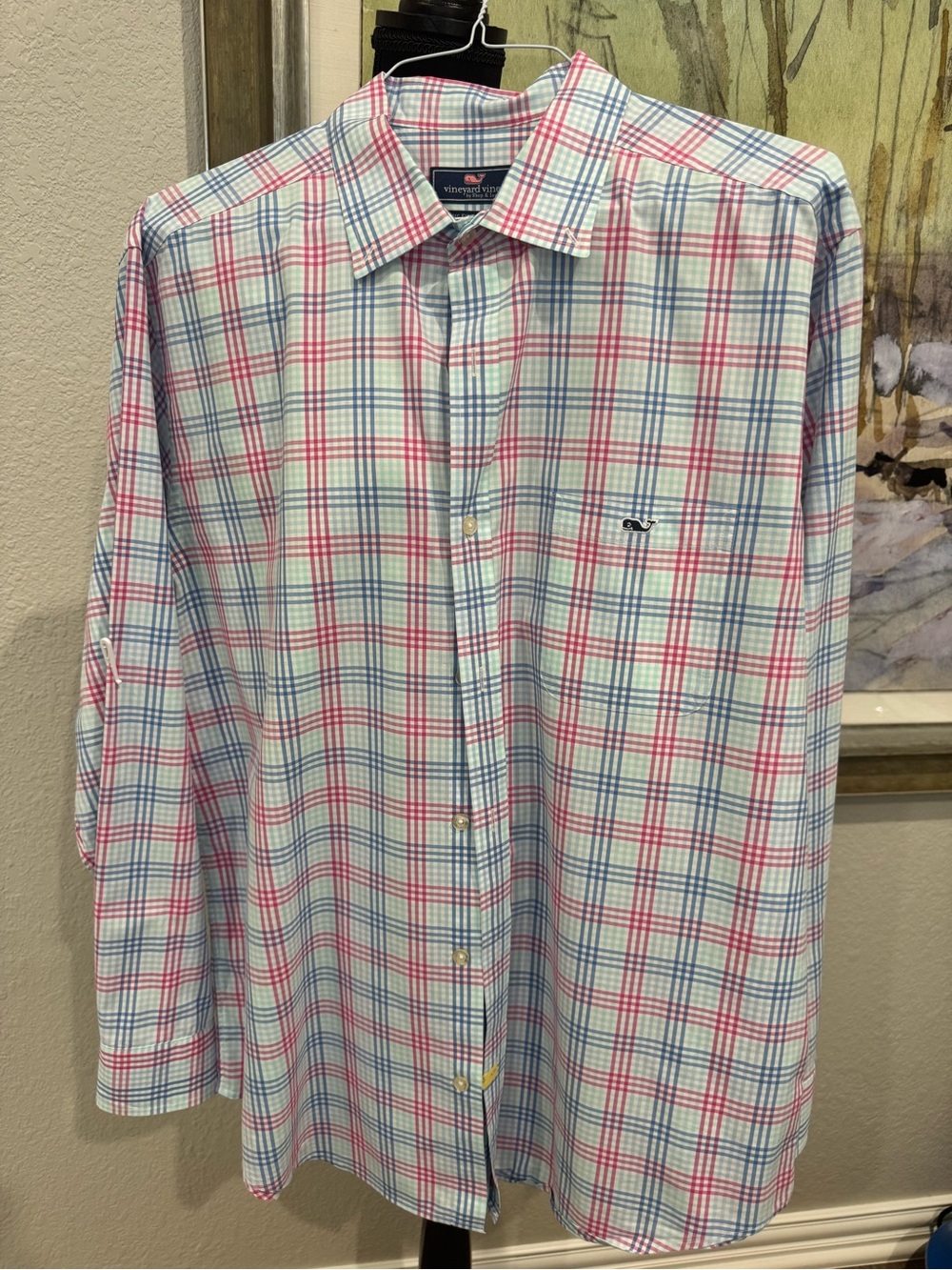 Vineyard Vines Pink, Blue & White Plaid Cotton Button-Down Shirt